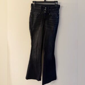 Rockin' C Jeans Womens 26 Flare Bell Bottom Sequin Stretch Black Rodeo Y2k